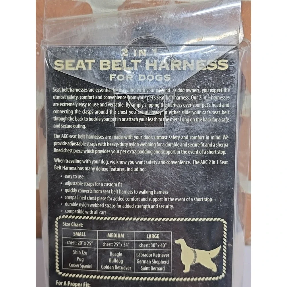 American Kennel Club 2-in-1 Seatbelt Harness Dogs Size Medium Chest 25